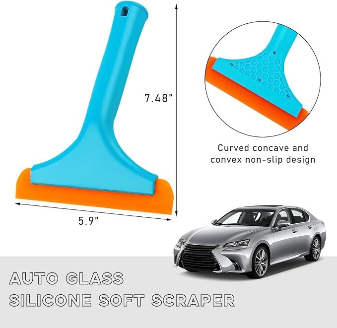 Ohleats Small Silicone Window Squeegee, Auto Windshield Water Blade Scraper, All-Purpose Water Squeegee Wiper for Mirror Home Cleaning, Car Accessories (Sky Blue)