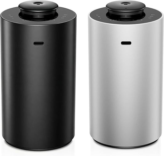 Waterless Essential Oil Diffuser for HomeAromatherapy Scent Diffusers with 3Countdown Timer Settings or Timer-Off, 3Mist Levels for Car Room Studio Office,Premium Metal Black and Silver 2 Pack