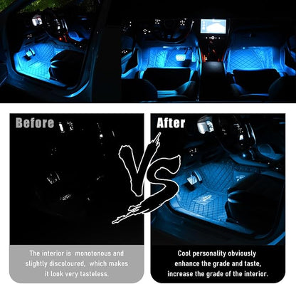 Wevdn Car Interior LED Strip Light, 12V 24 LED Neon Ambient Night Light with Cigarette Lighter Plug, Automotive Atmosphere Decorative Under Dash Lighting Kit, Car Accessories (Ice Blue)