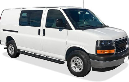 APS Premium 6in Stainless Steel Black Running Boards Compatible with Chevy Express GMC Savana 1500 2500 3500 2003-2026 Full Size Van 3-Door (Nerf Bars Side Steps Side Bars)