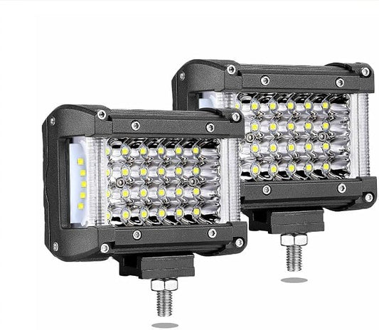 Side Shooter LED Pod Lights, Muto-Beam 2PCS 4 Inch Quad Row Light Pods LED Fog Lights Off Road Driving Lamps Waterproof Spot Flood Combo Lighting Work Light for Truck UTV ATV Pickup SUV Boat