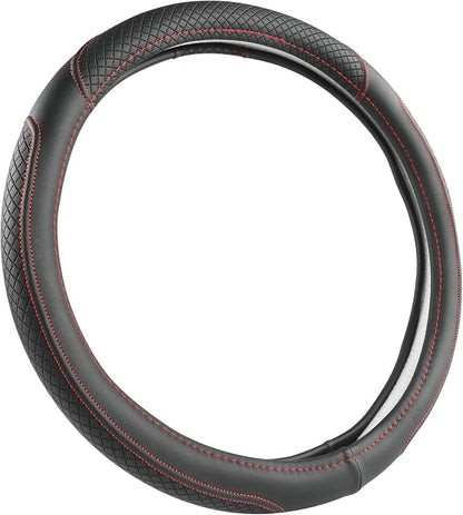 West Llama Customized Auto Car Steering Wheel Cover for Honda Accord Civic CR-V HR-V Pilot Fit Passport Odyssey 14.5-15inch(Black+Red Line-Standard Size)