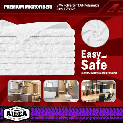 AIDEA Microfiber Cleaning Cloth White, 600PK, Microfiber Towels for Cars, Shop Towels Cleaning Rags, Premium Wash Cloths, Absorbent Towel for SUVs, House, Kitchen, Commercial, Cleaning Supplies 12×12"