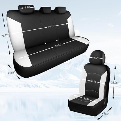 HChengkikz Car Seat Covers Full Set, Waterproof Neoprene Car Seat Covers, Airbag Compatible, All Season Protection Universal Fit Most Cars, Trucks, SUVs (Black + White)