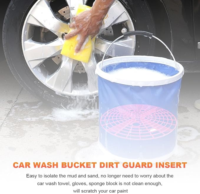 2 PCS Car Wash Bucket Inserts, Auto Detail Dirt Gaurd Buckets Filter Helps Remove Dirt Debris, Dirt Guard Insert Wash Filter Fits 12 Inch Diameter Bucket or 3-5 Gallon Buckets (Black+Red)