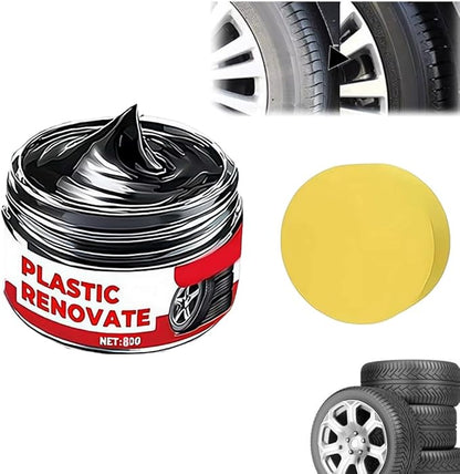 Black Trim Restorer,Plastic Restorer for Cars,Tire Polishing Paste,Car Tire Shine with Sponge,Wheel Cleaning Refurbish Wax,Long-Lasting UV Protection Shine Applicator for Truck Car Accessories