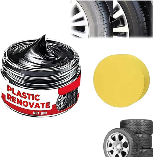 Black Trim Restorer,Plastic Restorer for Cars,Tire Polishing Paste,Car Tire Shine with Sponge,Wheel Cleaning Refurbish Wax,Long-Lasting UV Protection Shine Applicator for Truck Car Accessories