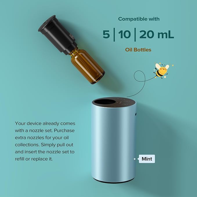 Airversa Waterless Essential Oil Diffuser for Home Aromatherapy Scent Diffusers with 3 Countdown Timer Settings or Timer-Off, 3 Mist Levels for Car Room Studio Office, ANX Premium Metal Ice Blue