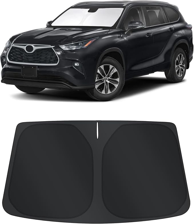 TINGLU Sun Shade for Toyota Highlander 2020-2024 2025 2026 Accessories Windshield Sun Shade Window Shade UV Rays Protection Sun Visor Cover with Steering Wheel Sunshade Storage Bag