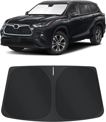 TINGLU Sun Shade for Toyota Highlander 2020-2024 2025 2026 Accessories Windshield Sun Shade Window Shade UV Rays Protection Sun Visor Cover with Steering Wheel Sunshade Storage Bag