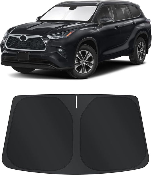 TINGLU Sun Shade for Toyota Highlander 2020-2024 2025 2026 Accessories Windshield Sun Shade Window Shade UV Rays Protection Sun Visor Cover with Steering Wheel Sunshade Storage Bag