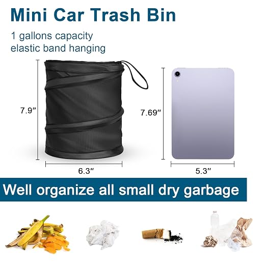 Car Trash Can, 2 Packs Mini Collapsible Pop-up Car Garbage Can | Waterproof Hanging Car Trash Bag with Velcro, Car Trash Bin, Black