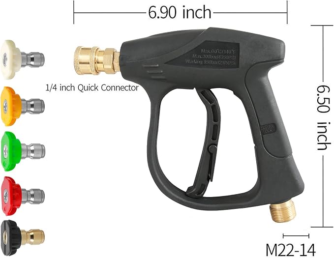 Sooprinse High Pressure Washer Gun,3000 PSI Max with 5 Color Quick Connect Nozzles M22-14 Hose Connector 3.0 TIP