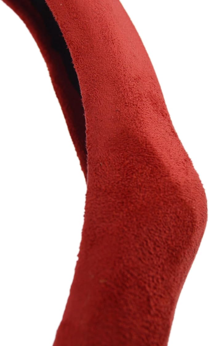 Quick Install Sporty Suede Steering Wheel Cover with Red Grips Universal fit Any 14 ½ to 15 inches Car SUV Pickup Steering Wheel