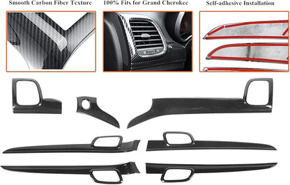 YOCTM ABS Carbon Fiber Look Dashboard Panel Trim Door Handle Cover for Jeep Grand Cherokee 2014 2015 2016 2017 2018 2019 2020 2021 Interior Accessories Decorative Cover