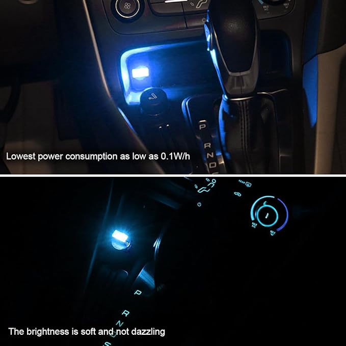 BESULEN Car Interior Atmosphere Lamp, Plug-In USB Interface LED Vehicle Ambient Lighting Kit, Portable Mini Automotive Night Light Decoration Accessories, Universal for SUV, Sedan, Truck (Ice Blue)