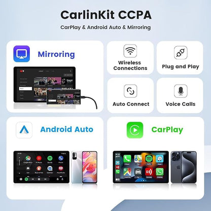 Carlinkit CCPA Wireless CarPlay & Android Auto Adapter, Only for Car with Android Head Unit 4.4.2+, 5.8GHz Dongle with Built-in APK App, Support Wireless Connect & Screen Mirroring, OTA Upgrade