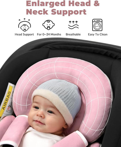 Tinlyfinly Infant Car Seat Insert with Extra Cushion for Preemie to Toddler, Reversible Newborn Carseat Insert for Baby Head Body Support, Fits for Stroller, Baby Swing, Bouncer (Pink)