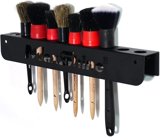 Maxshine Universal Detailing Brush Holder | Wall-Mount Organizer Holds Up to 10 Brushes | Rust-Resistant Iron Construction, Easy Installation for Garage, Car Care, Mobile & Home Use
