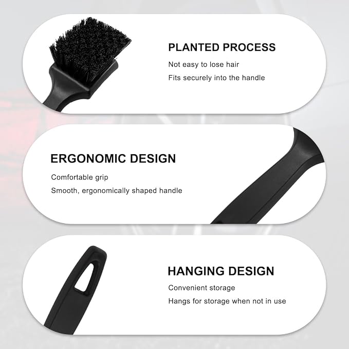 Car Carpet Cleaning Brush, 8.5-Inch Tire Cleaner Scrub Brushes with Stiff Bristles, Wheel Hub Scrub Brush Exterior Washing Supplies for Sedan SUV Truck, Car Accessories (Black)