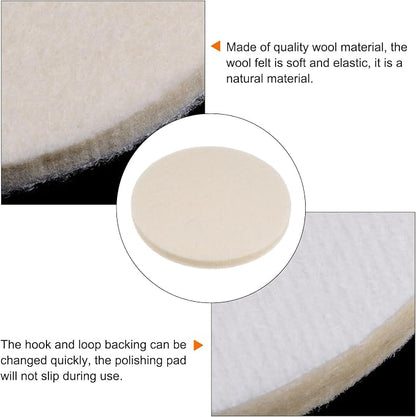 HARFINGTON 20pcs Wool Felt Polishing Pads, 3 Inch Buffing Wheel Polish Pad Flocking Hook & Loop Back for Car Glass Plastic Metal Stone