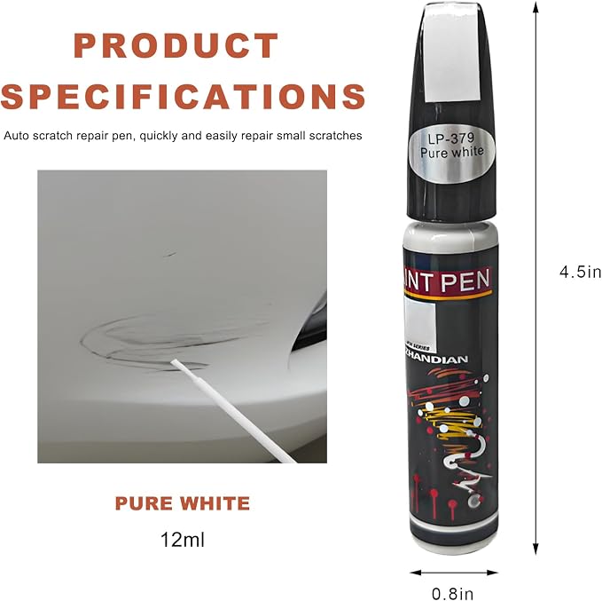 Touch Up Paint for Cars, Two-In-One Auto Body Scratch Repair Gloss Fill Pen, Professional Easy & Quick Scratch Remover Paint Pen for Most Vehicles, Car Accessories (Pure White)