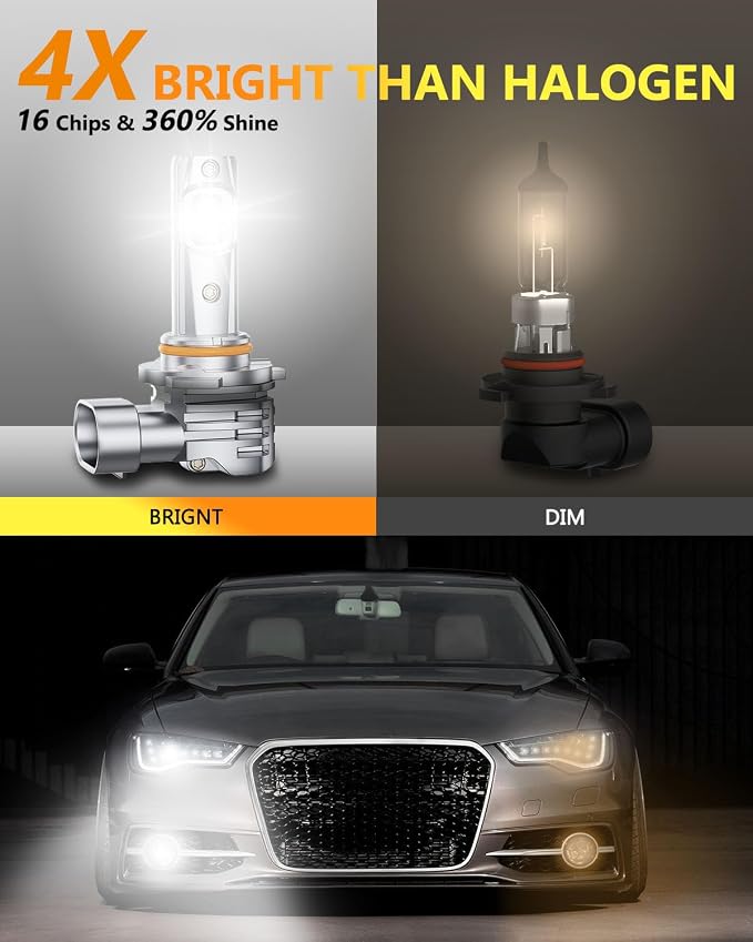 OXILAM Q26 9005 9006 Bulbs, 6500K Cool White HB3 HB4 Fog Light Bulb, 1:1 Mini Design as Halogen, Wireless Plug and Play, Pack of 4