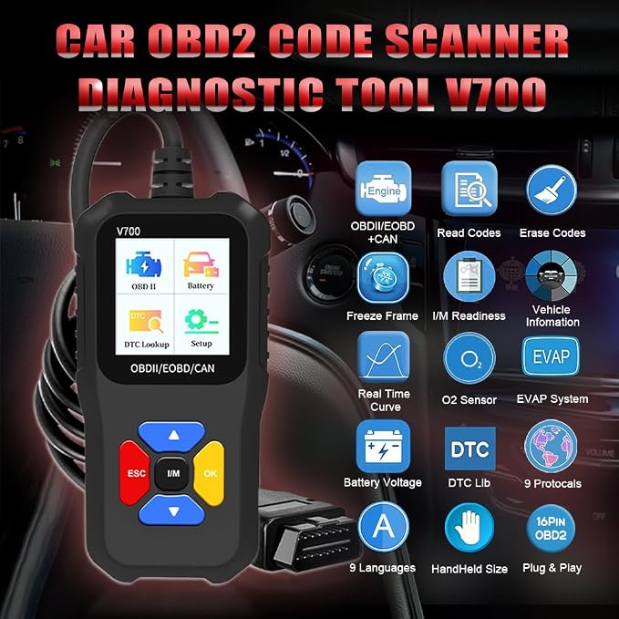Professional OBD2 Scanner Elite Edition - Car Diagnostic Tool for All OBD2 Vehicles, Reads/Clears Check Engine Light Codes, DTC Search, Live Data, Compatible with EOBD, CAN & OBDII Protocols