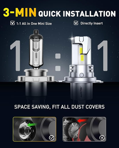 AUXITO H4 9003 Bulbs, 900% Brighter HB2 Light Bulbs, Plug N Play, Long Lifespan, No Flicker, 99% Compatibility, 2PCS