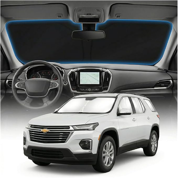 for Chevy Traverse 2018-2025 Sun Shade Windshield Cover - Custom Fit Traverse Accessories 2018-2024 2025 Sunshade Foldable UV Protection & Heat Shield Sun Visor Accessories