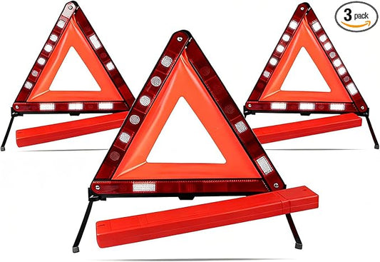 Warning Triangles for Vehicles, 3-Piece Reflective Emergency Roadside Safety Kit with Carry Bag for Cars, Trucks & Trailers