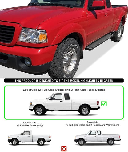 APS Black Running Boards Style Compatible with Ford Ranger Mazda B-Series 1999-2011 Super Cab 4-Door (Drilling Required) (Nerf Bars Side Steps Side Bars)