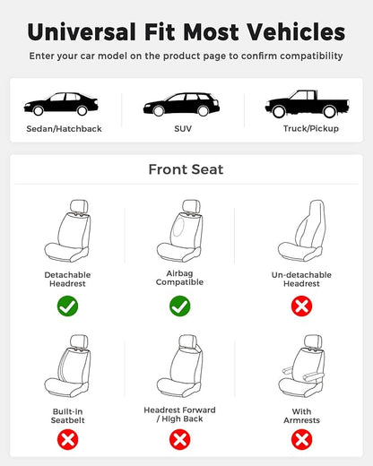 Huidasource Front Seat Covers, Universal Fit for Most Cars SUV Trucks, Full Coverage Leather Seat Cover, Airbag Compatble, Seat Function Retain, Storage Pocket Design, Easy to Install, Pink
