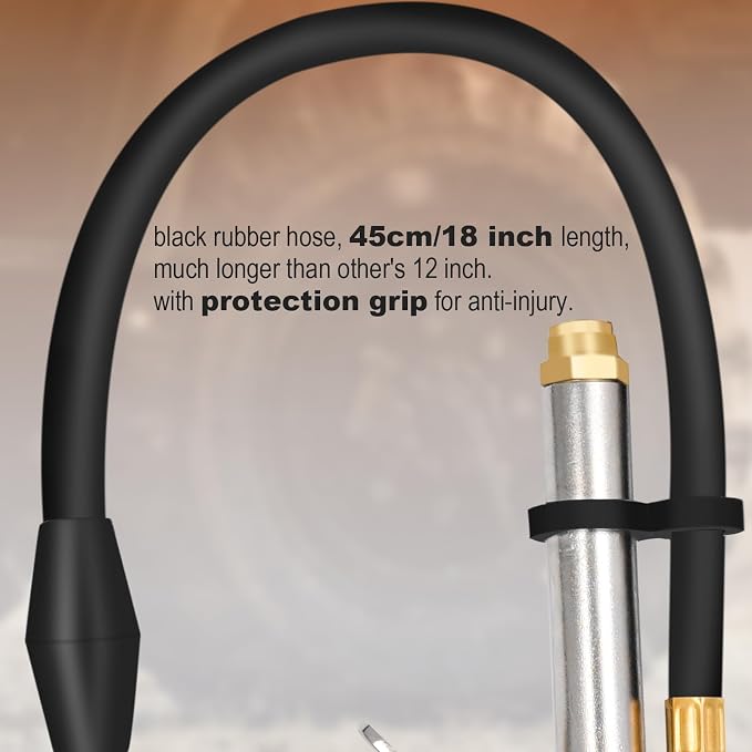 SAFELIFE Tire Inflator 10-120 PSI Tire Pressure Gauge with 18Inch Air Hose，Lock on Air Chuck, Heavy Duty 1/4'' NPT Tire Inflator Gauge Compatible with Air Pump Compressor for Car Truck Motorcycle Bike