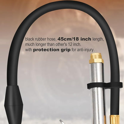 SAFELIFE Tire Inflator 10-120 PSI Tire Pressure Gauge with 18Inch Air Hose，Lock on Air Chuck, Heavy Duty 1/4'' NPT Tire Inflator Gauge Compatible with Air Pump Compressor for Car Truck Motorcycle Bike