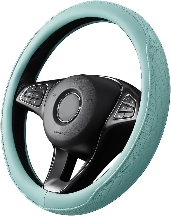 Zpana Car Steering Wheel Cover, 14.5-15" Breathable Soft Leather Vehicle Steering Wheel Protector with Anti-Slip Lining, Comfortable Auto Interior Decoration Accessories, Universal Fit (Tiffany Lane)