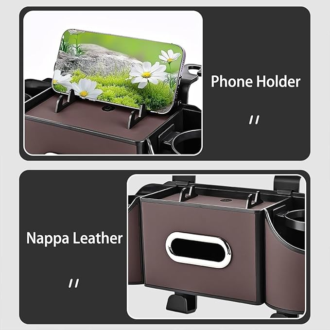 Back Seat Car Organizer,4 in 1 Multifunctional Car Back Seat Storage Box with Drink Cup Holder Tissue Box, for Hold Phone,Snacks, Drinks, Handbag-Black