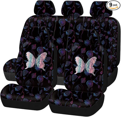 Flying Banner Butterfly car seat Covers ful Set Fashion Universal Lady Woman Female Rear Bench Split Colorized (Muti-Color, Full Set - Printing & Embriodery)