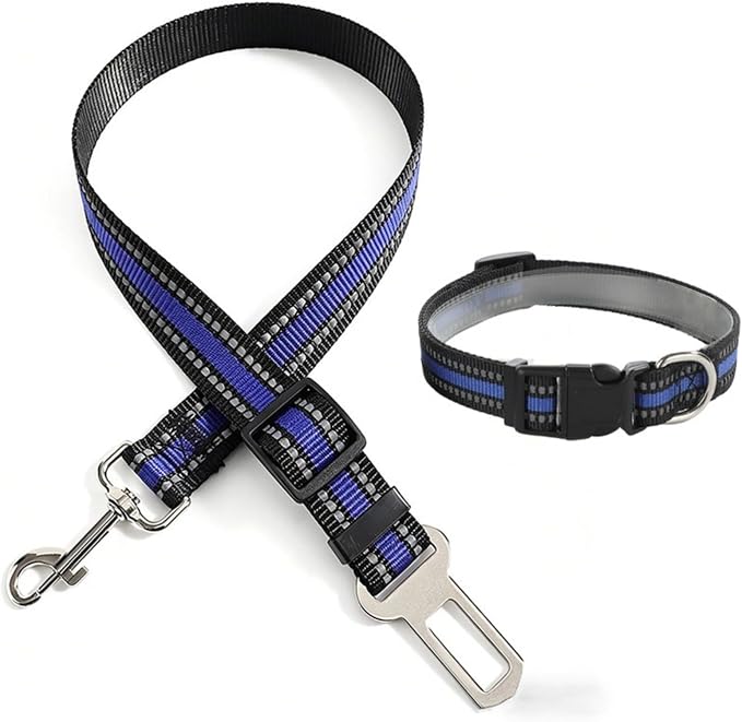 Reflective Nylon Pet Car Safety Set, Adjustable Dog Collar + Seatbelt, Travel Safety Kit for Dogs & Cats