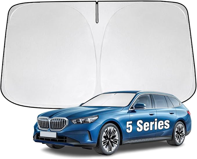 Windshield Sun Shade for BMW 5 Series 2024-2026 Sunshade 300T Windshield Cover Shield Protector Blocks UV Rays Custom Fit 5 Series Front Window Shade Windshield Accessories Keep Cool Foldable