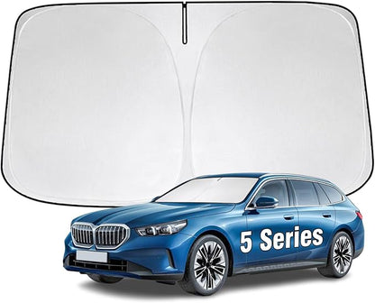 Windshield Sun Shade for BMW 5 Series 2024-2026 Sunshade 300T Windshield Cover Shield Protector Blocks UV Rays Custom Fit 5 Series Front Window Shade Windshield Accessories Keep Cool Foldable