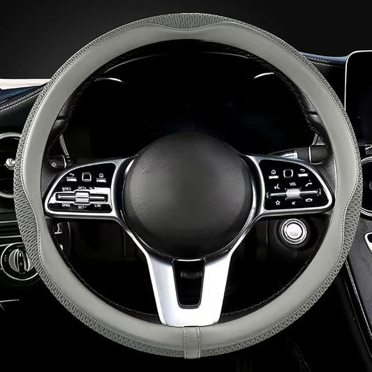 LKWLIKEI Car Steering Wheel Cover, Universal 15 inch, The Latest Microfiber Leather Breathable Technology Fabric, Non-Slip, Comfortable, Warm in Winter and Cool in Summer, Grey