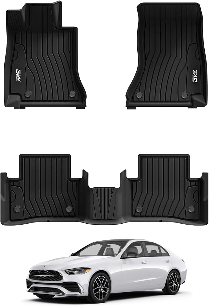 3W Floor Mats for Benz C-Class 2022-2026 C300/C43 AMG/C63 AMG S/C63 AMG S E (Sedan Only), TPE All Weather Custom Fit Floor Liner for Benz C Class, 1st & 2nd Row Car Mats, Black