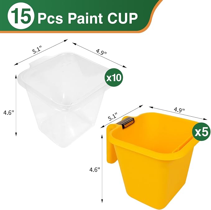 Voomey 15Pc Paint Bucket Holds 16 oz. of Paint or Stain, Paint Cup, Paint Pail Liner, Trim Painting Tool, for Finishing Work and Repairs