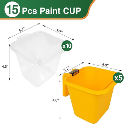 Voomey 15Pc Paint Bucket Holds 16 oz. of Paint or Stain, Paint Cup, Paint Pail Liner, Trim Painting Tool, for Finishing Work and Repairs