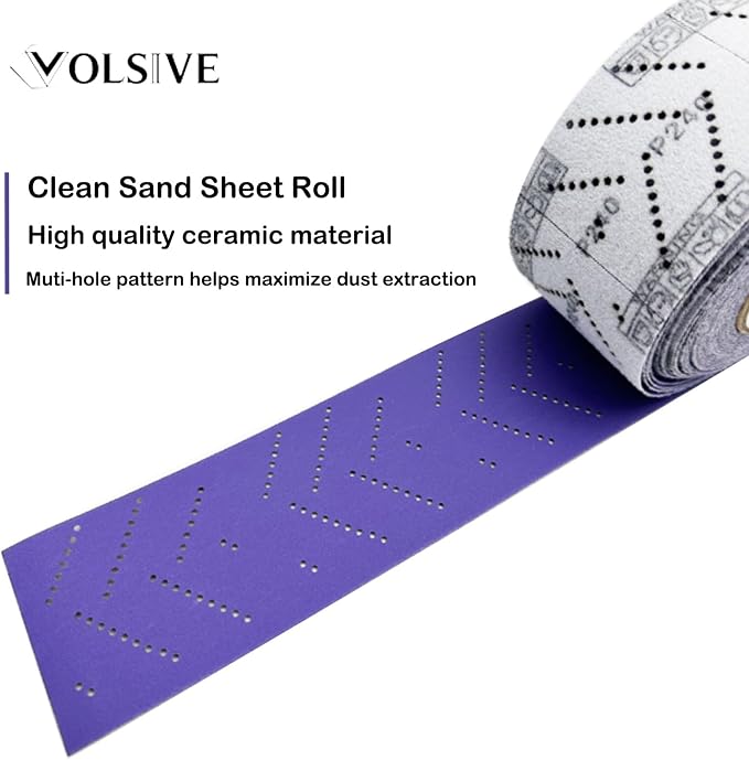 VOLSIVE Abrasive Sheet Roll Multi-Hole Sanding Roll Automotive Sandpaper Roll Clean Sand Sheet Roll for Woodworking, Auto Body Repair, 70 mm x 12 m - 240 Grit