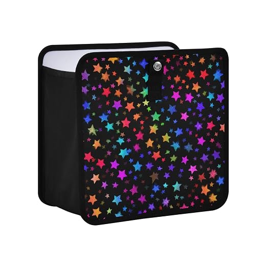 Car Trash Can Organizer Bin with Adjustable Strap for Back Front Seat Console Waterproof Leakproof Collapsible Portable 11 Inch Vibrant Rainbow Stars
