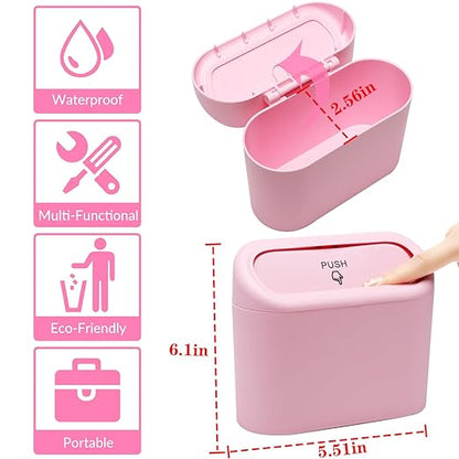 Car Trash Can Bin with Lid - 2 Packs Universal Vehicle Mini Leakproof Garbage Can Bin with 40pcs Trash Bags Can Organizer Storage for Front Back Seat Accessories for Auto Office Bedroom Home(Pink)