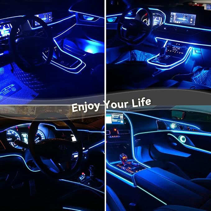 El Wire Lights for Car Inteior Dash Light Blue Neon Lights 16FT/5M Car Led Strip Light USB 5V Decoration
