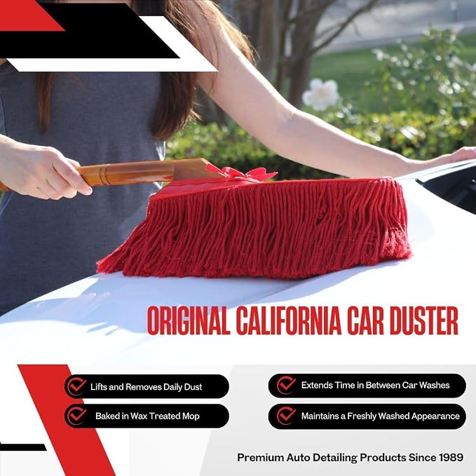 California Car Duster 62442 Standard Car Duster with Wooden Handle,Red